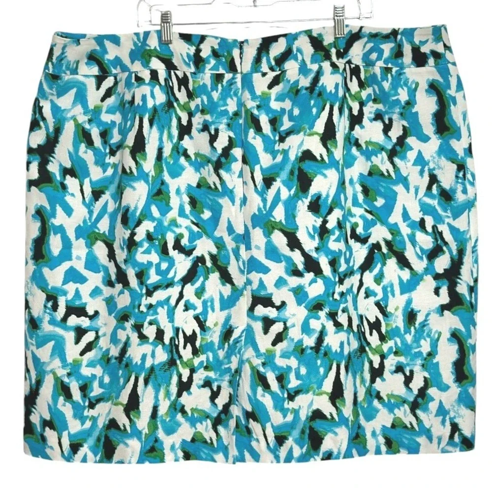 Calvin Klein Pencil Skirt Women Blue Abstract Linen Bold Modern Plus Size 24W